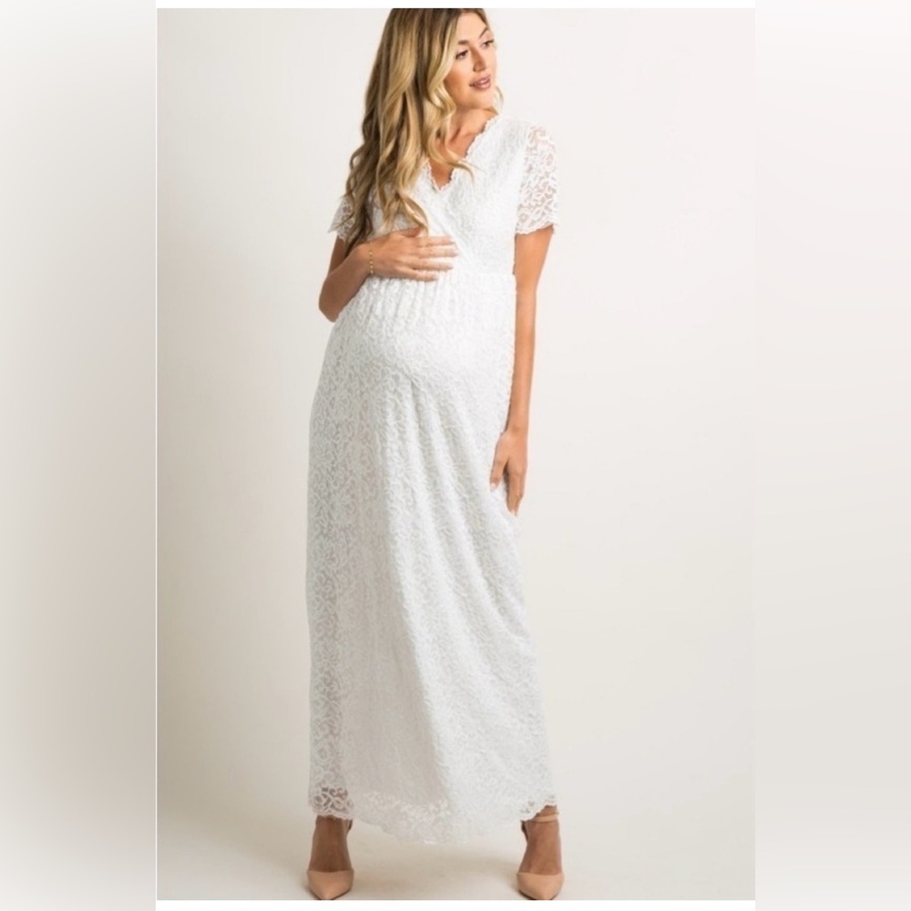 PinkBlush White Lace Overlay Wrap Maternity Maxi Dress – Size L